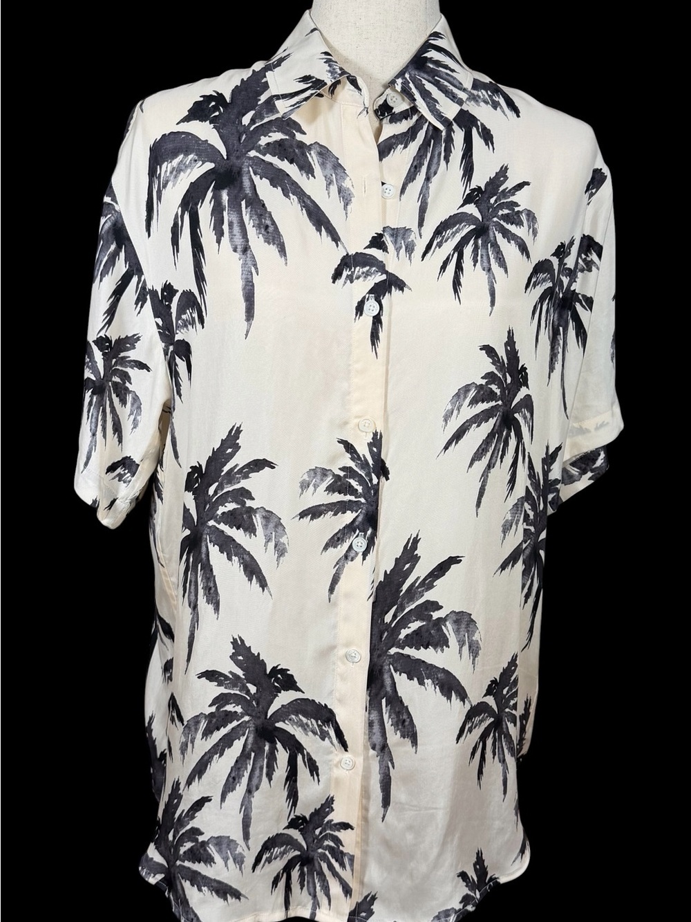 Annie Bing Oversized Short Sleeve Shirt - Cream/Black. Palms. Y2K. California.